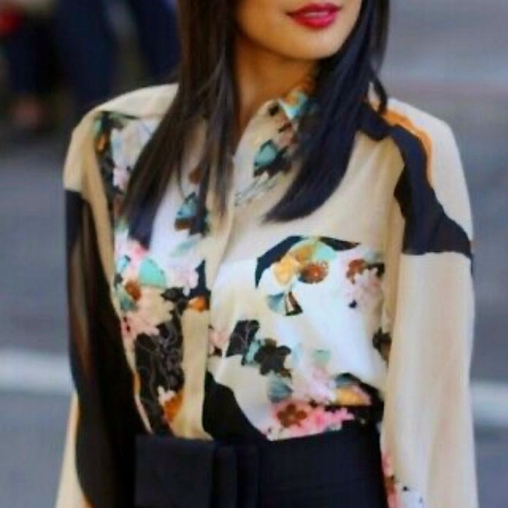 3.1 Phillip Lim X Target Floral Button Up Blouse Sz M Summer Spring Easter Party - Picture 3 of 15